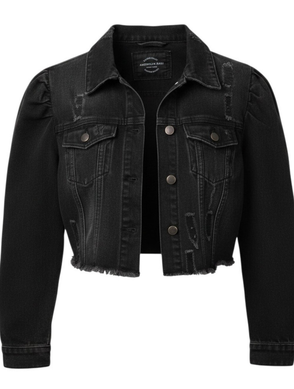 American Bazi Black Distressed Denim Trucker Jacket